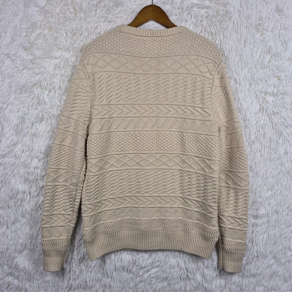 J.Crew Mens L Beige Combination Guernsey Stitch Sweater Fisherman Grandpa